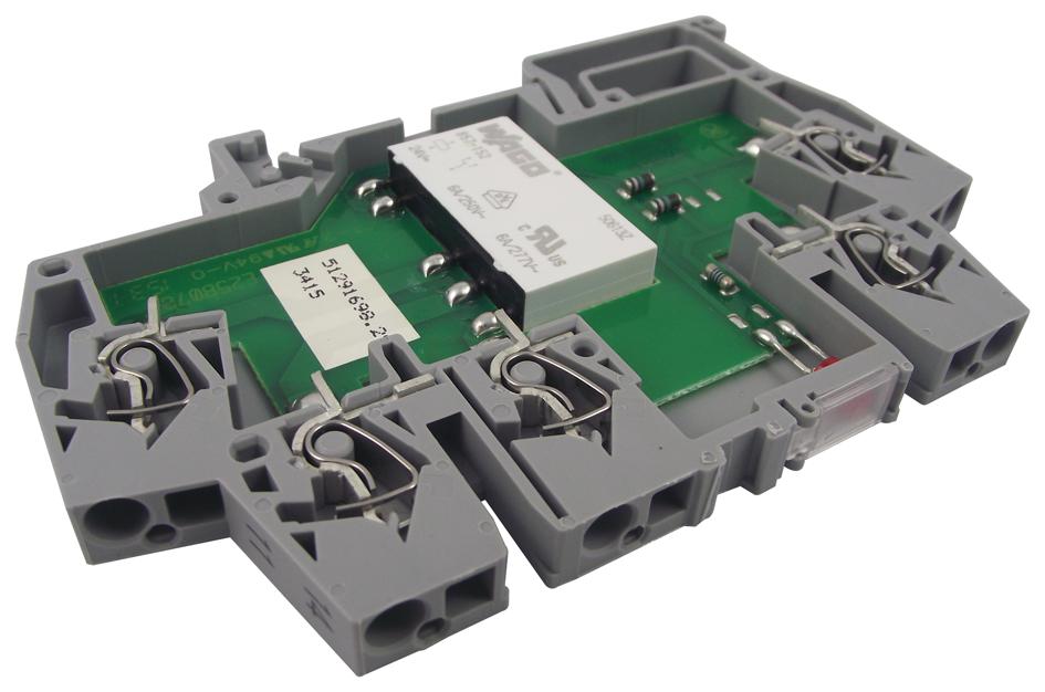 WAGO 859-304 DIN Rail Mount Terminal Block, With Switching Relay, 5 Ways,  28 AWG, 14 AWG, 2.5 mm², Clamp, 5 A