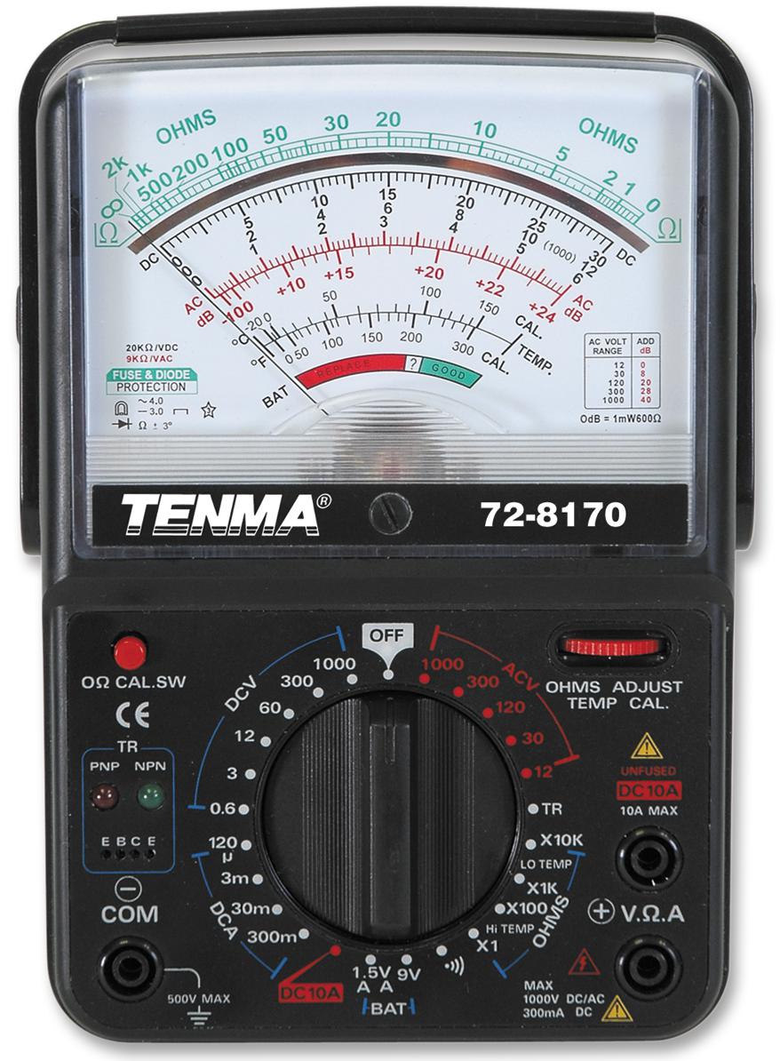 728170 Tenma Analogue Multimeter, 1ohm to 10kohm, 600mV to 1kV