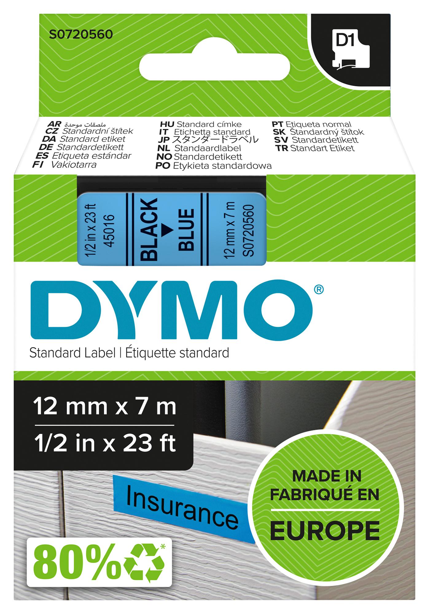 45016 - Dymo - Label Printer Tape, Adhesive, Black on Blue