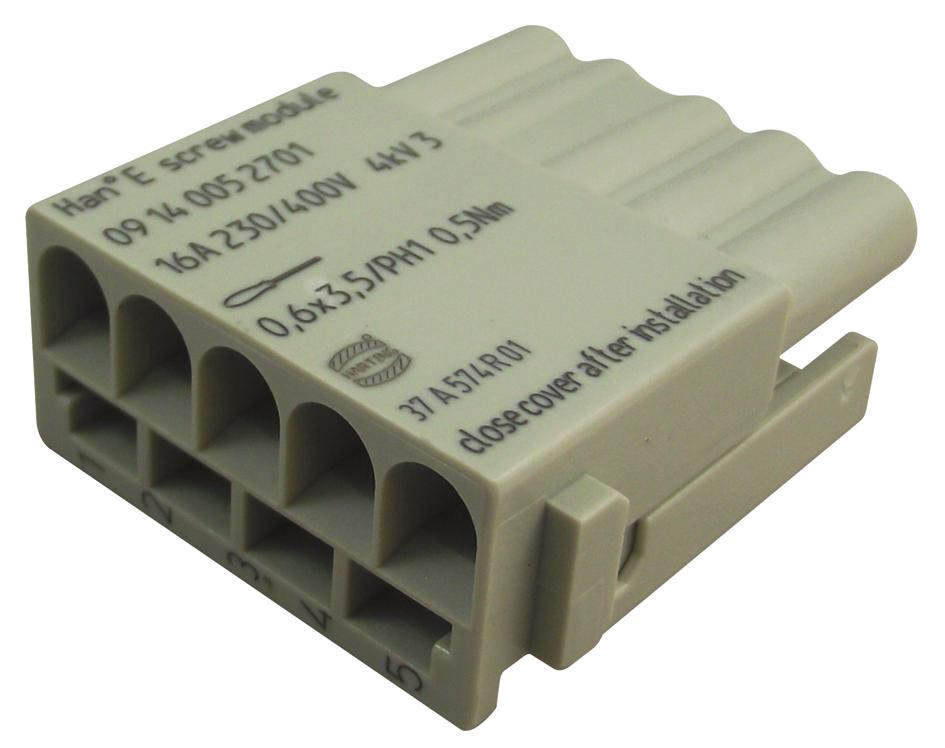 Han-Modular ES Series Heavy Duty Connector Insert 5 Contacts Plug 16 A
