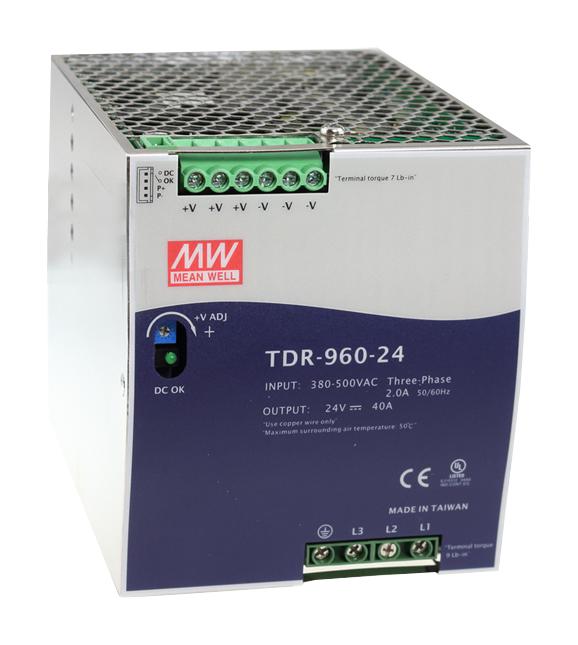 AC/DC DIN Rail Power Supply (PSU), ITE, 1 Output, 960 W, 24 VDC, 40 A