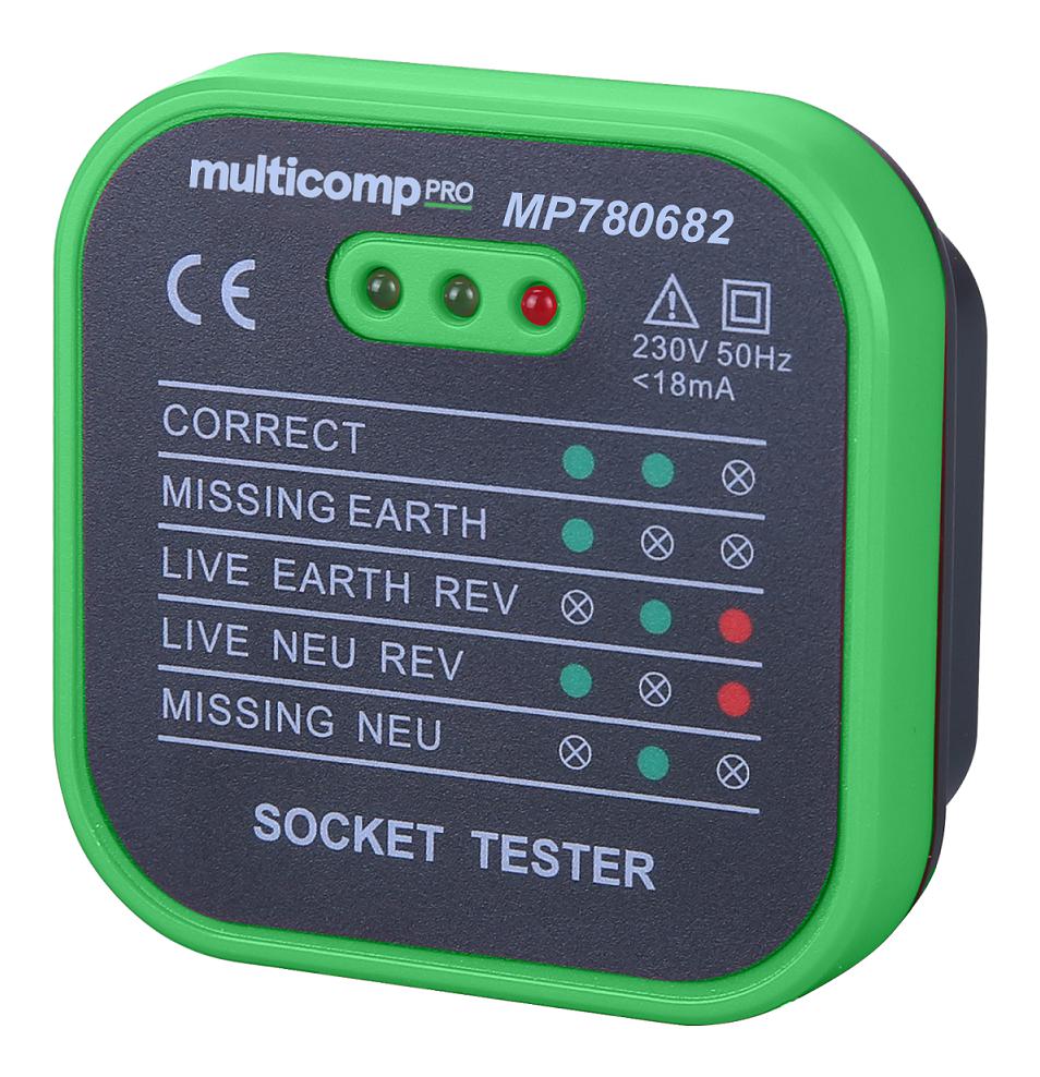 Mains Socket Tester, UK, 50 Hz to 60 Hz, 230 V