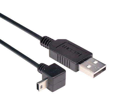 CAA-90DMB5-2M - L-com - USB Cable, Type A Plug to 90° Mini Type B Plug, 2 m