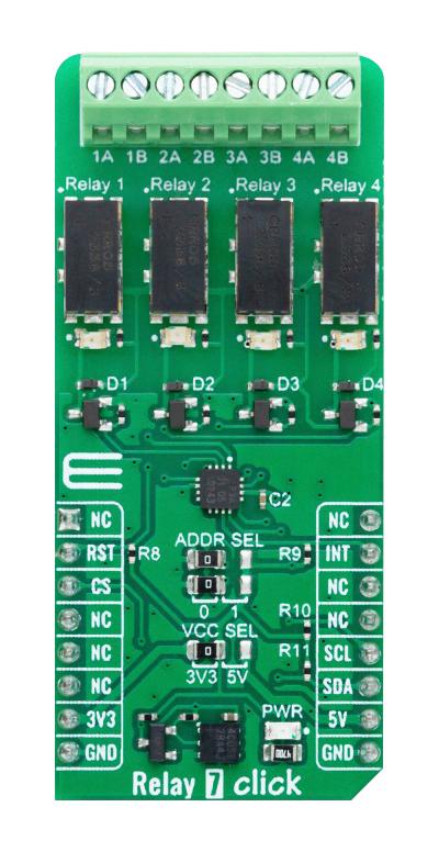 MIKROE-6000 - Mikroelektronika - RELAY 7 CLICK ADD-ON BOARD, I2C, 3.3V/5V