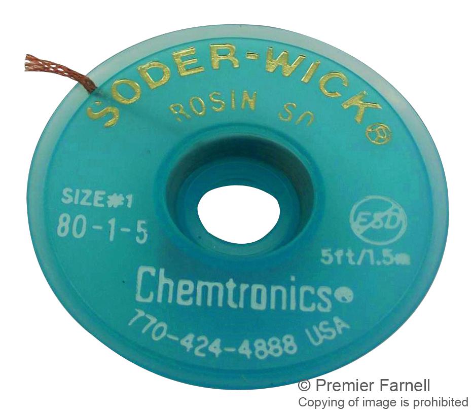 50125 Chemtronics DESOLDERING BRAID, 7.5MM X 0.8M, COPPER