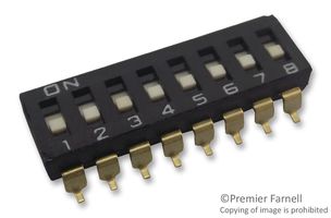 OMRON ELECTRONIC COMPONENTS A6S8101H DIP / SIP Switch, 8 Circuits, Slide, Surface Mount, SPST, 24 VDC, 25 mA