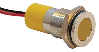 APEM Q14F3CXXY24E LED Panel Mount Indicator, Bright Chrome Bezel, Yellow, 24 VDC, 14 mm, 20 mA, 4 mcd, IP67