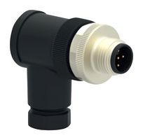 TE CONNECTIVITY T4113001041-000 Sensor Connector, PG7/4-6mm, M12, Male, 4 Positions, Screw Pin, Right Angle Cable Mount