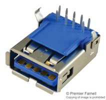 AMPHENOL COMMUNICATIONS SOLUTIONS GSB311131HR USB Connector, USB Type A, USB 3.0, Receptacle, 9 Ways, Through Hole Mount, Right Angle