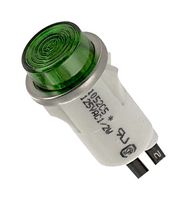 VCC / VISUAL COMMUNICATIONS COMPANY 1052C5 Neon Indicator, Non-Relampable, 125 VAC, Wire Leaded, Green, 12.7 mm, Round with Flat Top