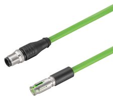WEIDMULLER HDC XX5E01 FMSM12D-0100 Sensor Cable, Cat5e, M12 Plug, M12 Receptacle, 4 Positions, 1 m, 3.28 ft, RockStar ModuPlug Series
