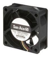 SANYO DENKI 9G0612P4H0011 DC Axial Fan, 12 V, Square, 60 mm, 25 mm, Ball Bearing, 42.7 CFM