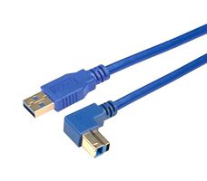 L-COM CA3A-90DB-1M USB Cable, Type A Plug to 90° Type B Plug, 1 m, 3.3 ft, USB 3.0, Blue