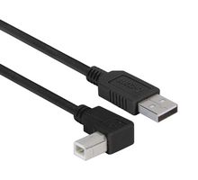 L-COM CAABLK-90LB-03M USB Cable, Type A Plug to 90° Type B Plug, 300 mm, 11.8 ft, USB 2.0, Black