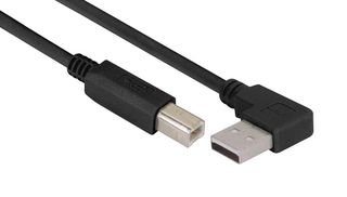 L-COM CABLK90LA-B-1M USB Cable, 90° Type A Plug to Type B Plug, 1 m, 3.3 ft, USB 2.0, Black