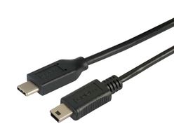 L-COM CAU2CMB5-2M USB Cable, Type C Plug to Mini Type B Plug, 2 m, 6.6 ft, USB 2.0, Black