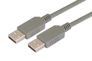 L-COM ECUSBAA-075M USB Cable, Type A Plug to Type A Plug, 750 mm, 29.5 ft, USB 2.0, Grey