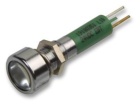 CML INNOVATIVE TECHNOLOGIES 19180251 LED Panel Mount Indicator, Satin Chrome Bezel, Green, 12 VDC, 8 mm, 20 mA, 220 mcd, Not Rated