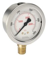 NOSHOK 25-901-15-PSI/BAR Pressure Gauge, 15 psi, -20 °C to 60 °C, 1/4" NPT, Dual Scale - psi/bar, 900 Series