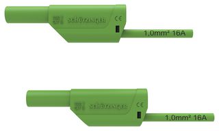 SCHUTZINGER 99021706 Banana Test Lead, 4mm Banana Plug, Stackable, 4mm Banana Plug, Stackable, 6.6 ft, 2 m, Green