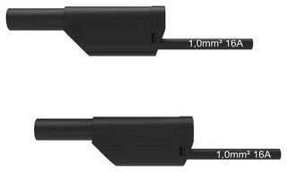 SCHUTZINGER 99020997 Banana Test Lead, 4mm Banana Plug, Stackable, 4mm Banana Plug, Stackable, 19.7 ", 500 mm, Black