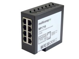 MULTICOMP PRO MP-718 Switch, 8 Ports, Industrial, Gigabit Ethernet, DIN Rail, RJ45 x 8, 10Mbps, 100Mbps, 1Gbps