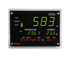 ROTRONIC CO2-DISPLAY Air Quality Meter, 700mA, -20 to 60°C Measuring Range, 0 °C, 50 °C, 0% to 100%, 0ppm to 9999ppm