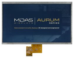 MIDAS DISPLAYS MVT-L101000 TFT LCD, 3.3 V, 10.1 ", 1024 x 600 Pixels, Landscape, RGB, 0.99V