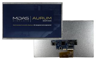 MIDAS DISPLAYS MVT-H101000 TFT LCD, 5 to 12 V, 10.1 ", 1024 x 600 Pixels, Landscape, RGB, 3.3V
