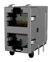 AMPHENOL COMMUNICATIONS SOLUTIONS RJE38538022 Modular Connector, RJ45 Jack, 2 x 1 (Stacked), 8P8C, Cat5, IP2X, Through Hole Mount