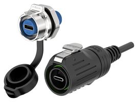 MULTICOMP PRO MP-LP16-USBCP-ZP USB Sealed Connector, PBT & Zinc Alloy, USB Type C, USB PD, Receptacle, 24 Position, Panel Mount