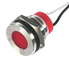 OSHINO LAMPS PL16SL013 LED Panel Mount Indicator, 625nm, 110 deg, Red, 24 V, 16 mm, 20 mA, 860 mcd, IP67