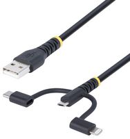 STARTECH RLTCUB1MBK USB Cable, 3.3ft (1m) Rugged USB Multi Charging Cable, USB to Lightning/Micro-USB/Type-C