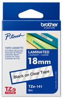 BROTHER TZE-141 Label Printer Tape, Adhesive-Laminated, Black on Transparent (Clear), 8 m x 18 mm