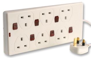 PRO ELEC - 2806S - EXTENSION LEAD, 6 GANG, INDIV-SW, 2M