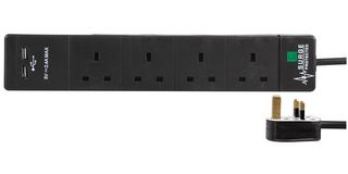 PRO ELEC PEL00103 EXTENSION 4 GANG SURGE 2 USB BLACK 5M