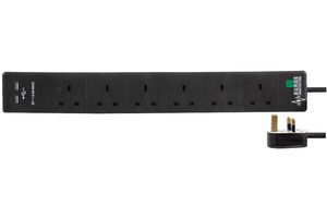 PRO ELEC PEL00117 EXTENSION 6 GANG 2 USB SURGE, BLACK 2M