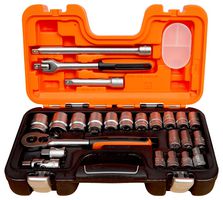 BAHCO S240 Socket Set, 1/2"Hex, 1/2"Ratchet/Extension Bars/Universal Joint/T-Adapter/Breaker Bar, Box, 24 Pcs