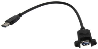 L-COM U3A00100-03M USB CABLE, 3.0 A PLUG-A RCPT, BLK, 11.8"